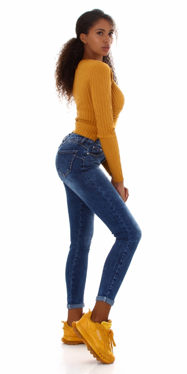Sexy Push Up Skinny Jeans im aktuellen Wasch-Effekten - blue washed