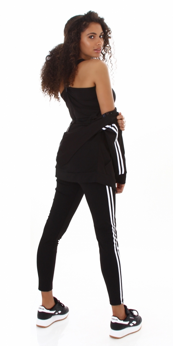 3-teiliges Sportset mit seitlicher Streifenapplikation in schwarz / weiß