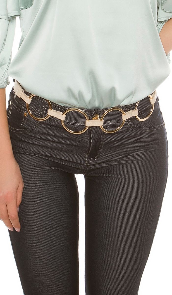 Cooler Hüftgürtel mit großen Ringen und Lederimitat - beige