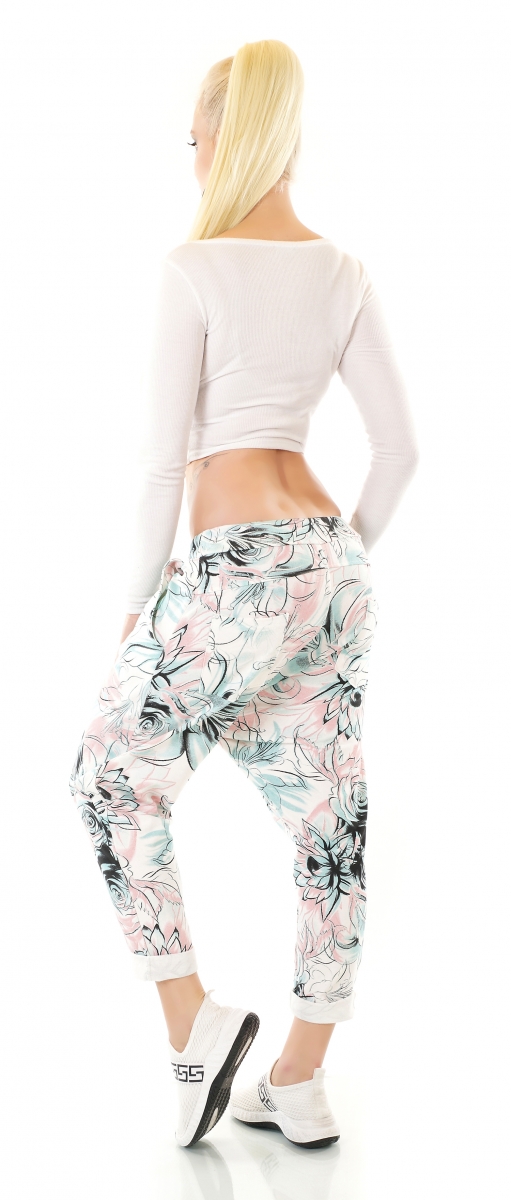 Moderne Harems-Freizeithose mit Aquarell-Print in türkis