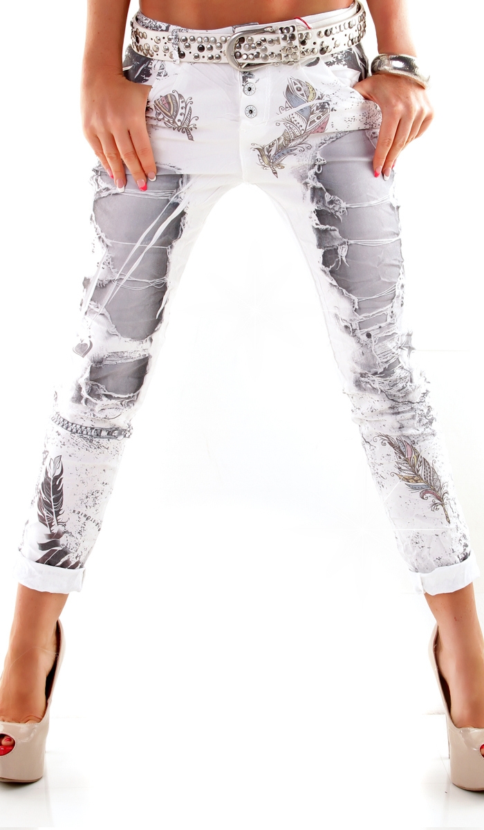 Lässige Chino-Jeans mit crazy Denim-Prints in weiß