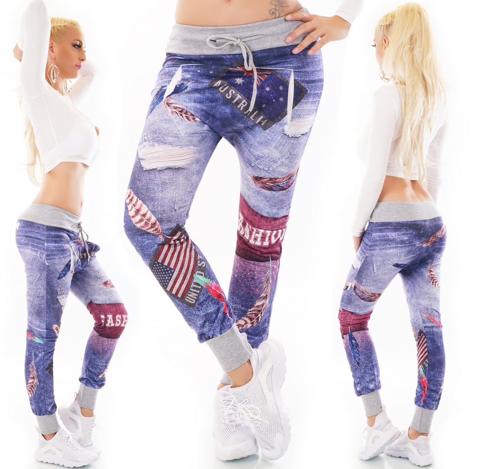 Baggy-Freizeithose in im bunten Australia-Print in multicolor grau