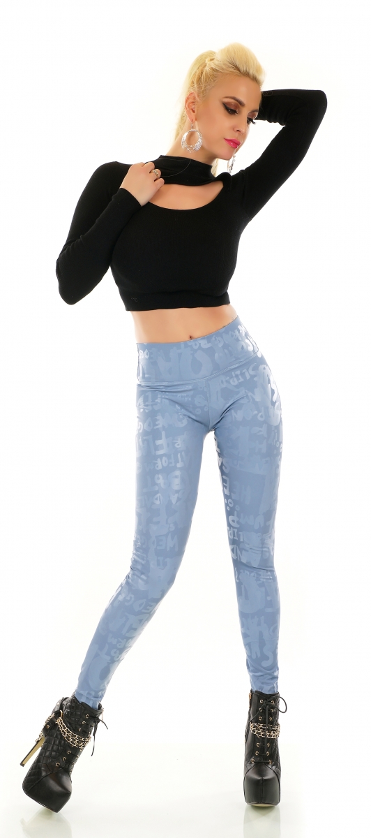 Sexy Highwaist Thermo-Leggings mit Glamour-Schriftprints - babyblau