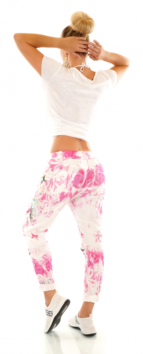 Modische Freizeithose im Baggy Style mit Allover Print in pink