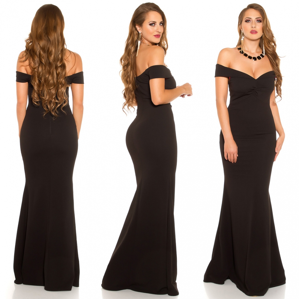 Langes Abendkleid mit Carmen-Ausschnitt - schwarz eBay Langes Abendkleid mit Carmen-Ausschnitt - schwarz eBay
