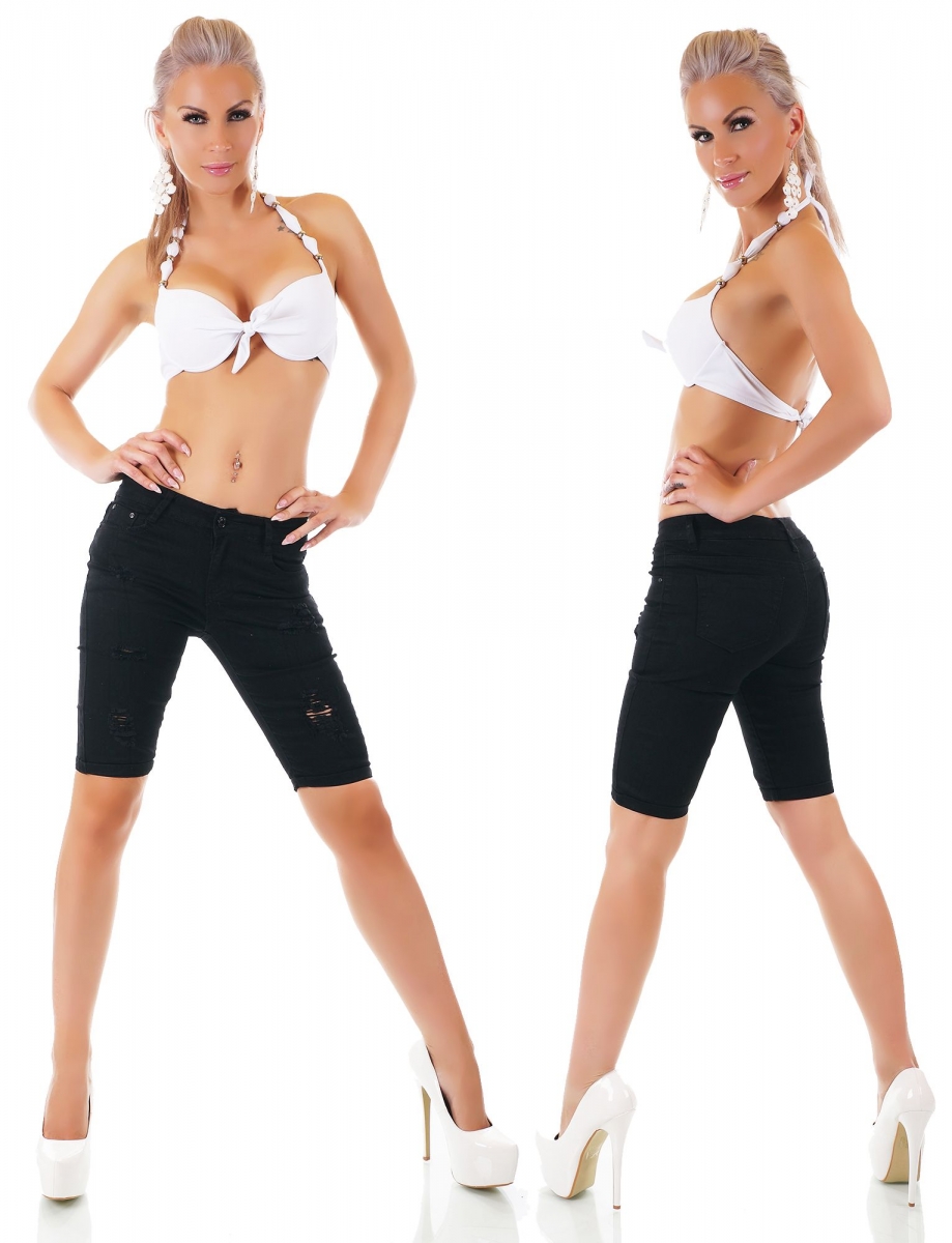 Süsse Capri-Jeans-Hose mit Vintage-Effekten in schwarz