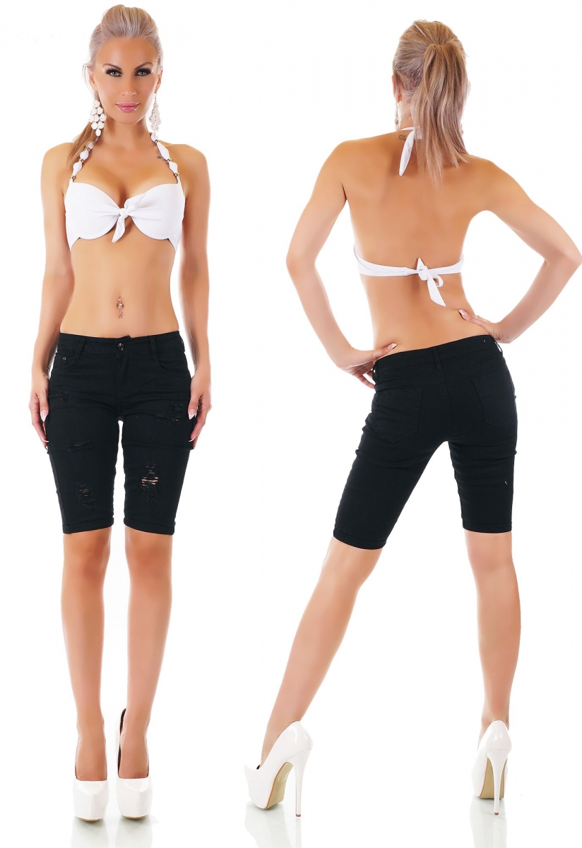 Süsse Capri-Jeans-Hose mit Vintage-Effekten in schwarz