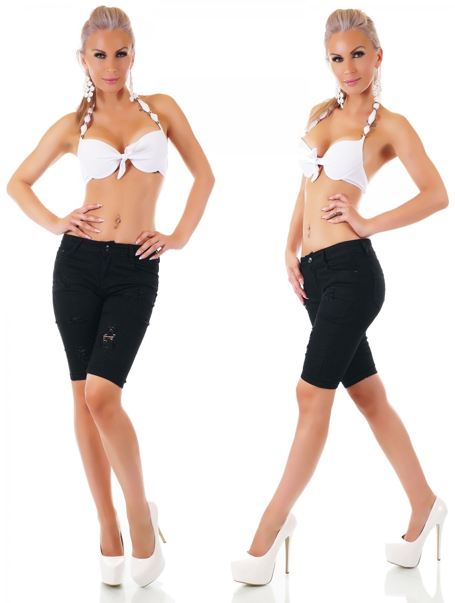 Süsse Capri-Jeans-Hose mit Vintage-Effekten in schwarz