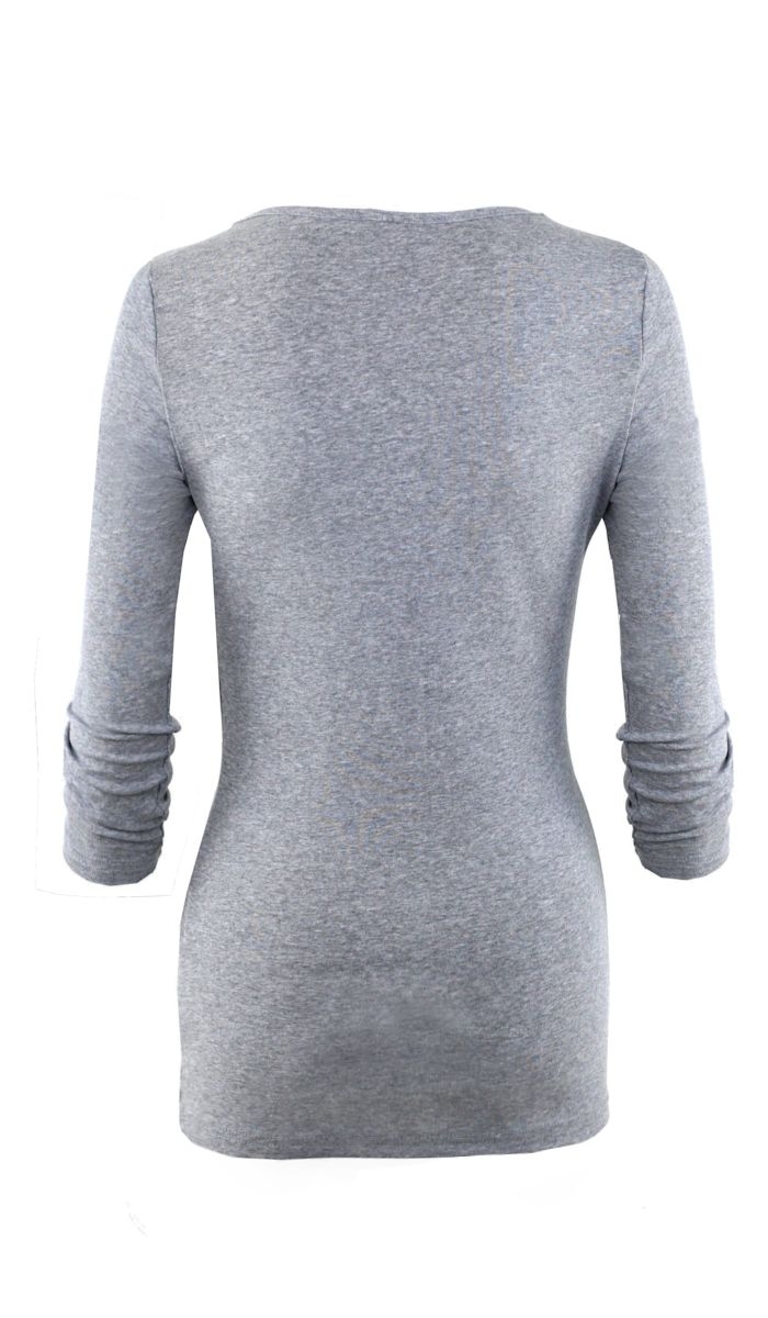 Langarmshirt mit sexy Schnürleiste und süsser Volant-Kante in grau