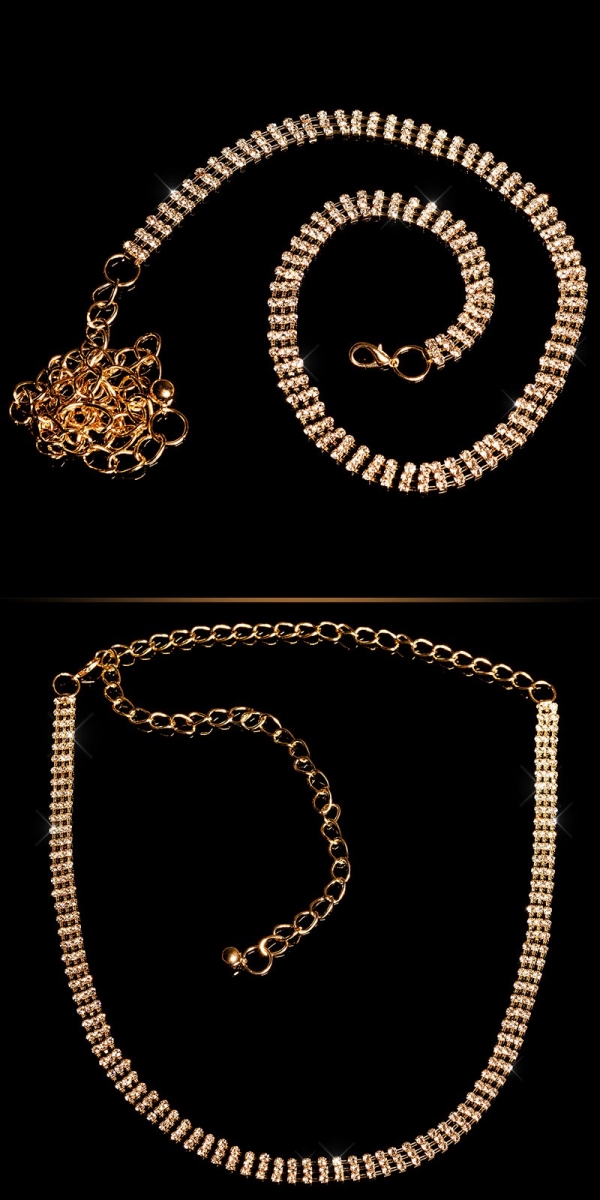 Glitzernder Strasshüftgürtel mit verstellbarer Kette - gold