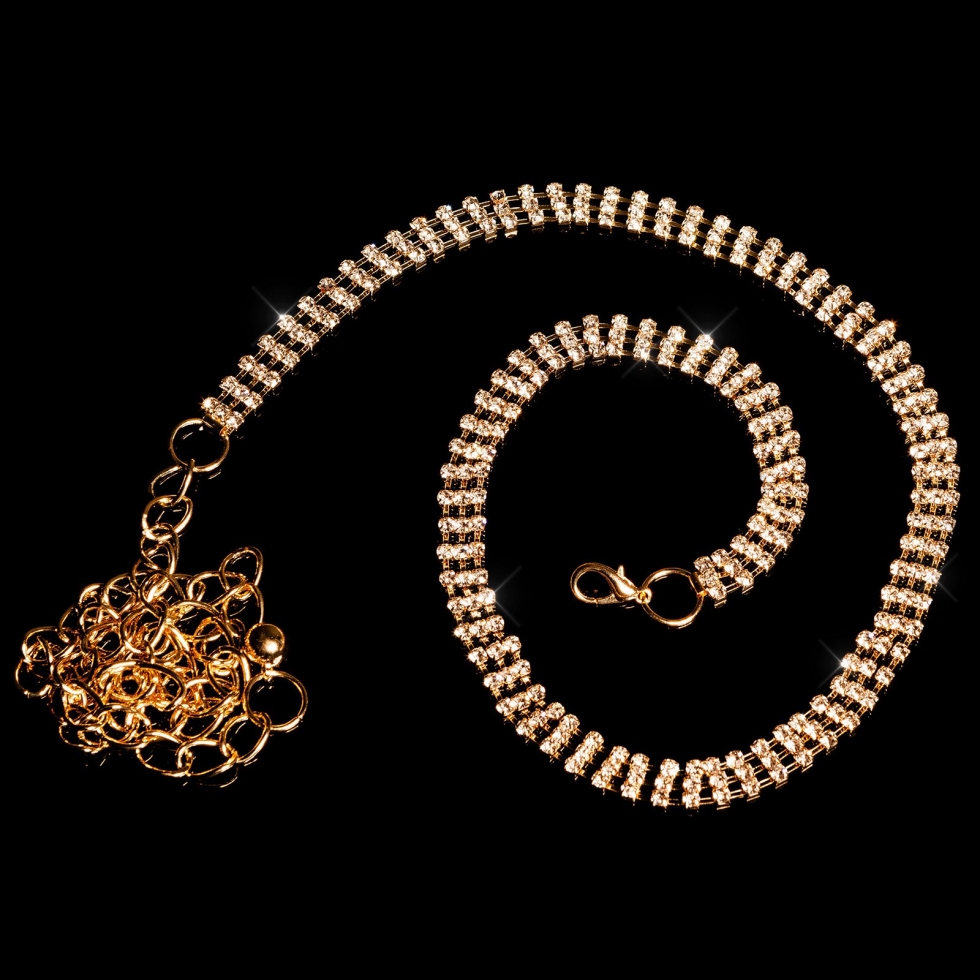 Glitzernder Strasshüftgürtel mit verstellbarer Kette - gold