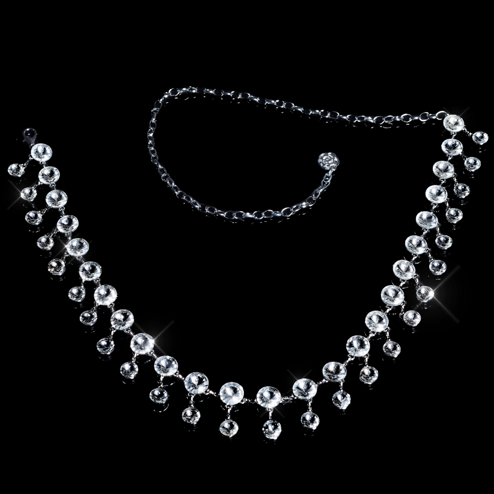 Ketten-Gürtel mit glänzenden Strass-Tropfen- silber