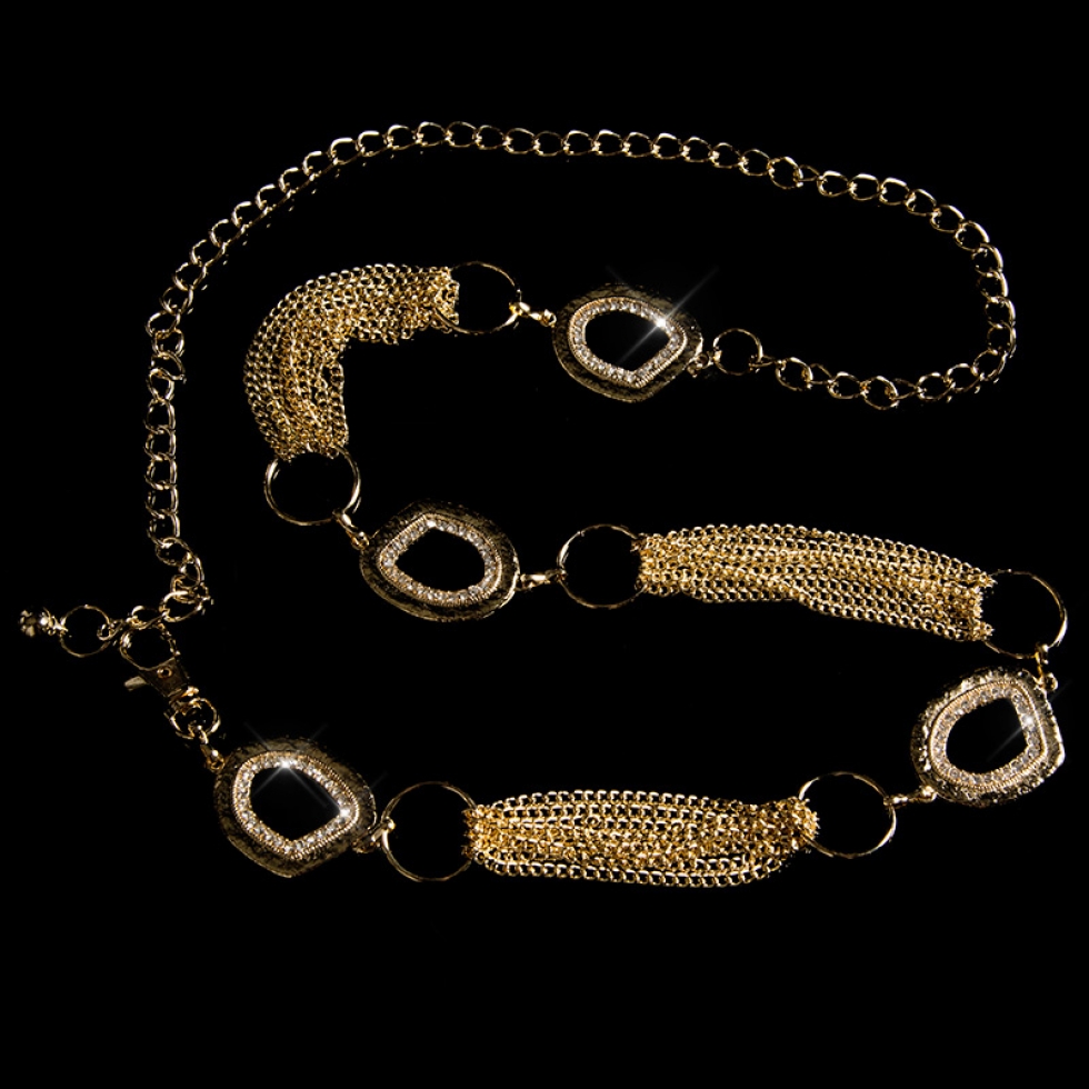 Ketten-Gürtel mit Strass-Ringen in gold