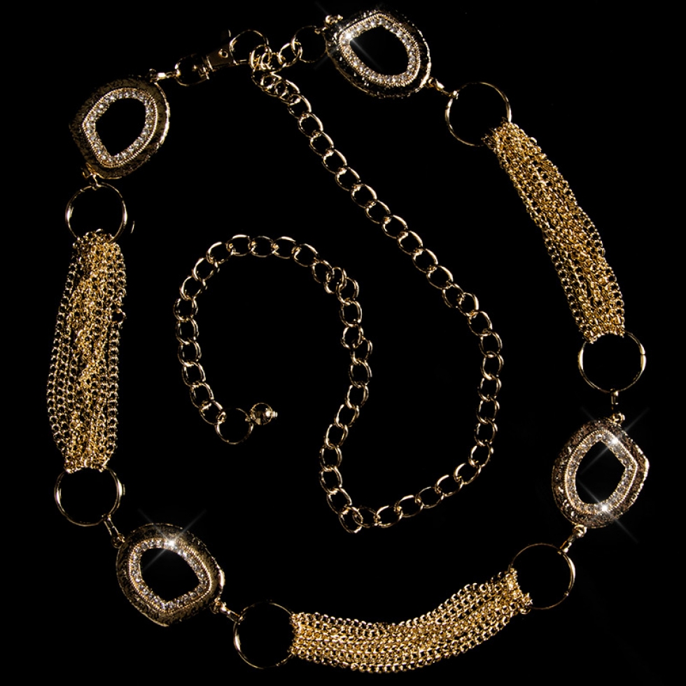 Ketten-Gürtel mit Strass-Ringen in gold