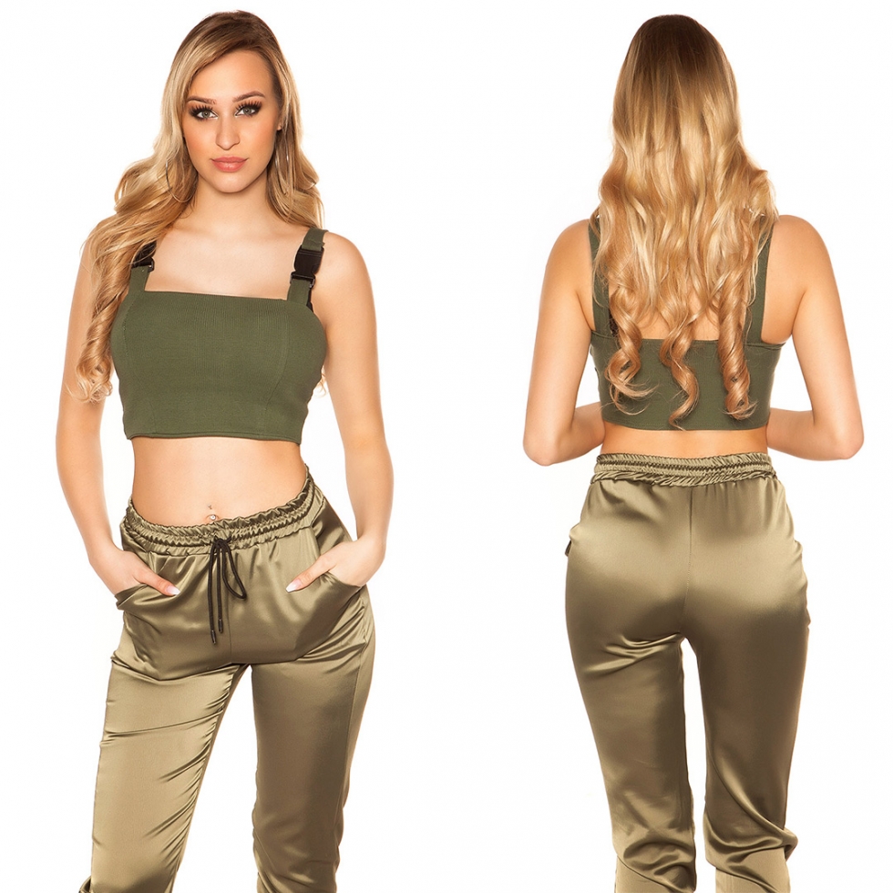 Sexy bauchfreies Crop-Top in khaki