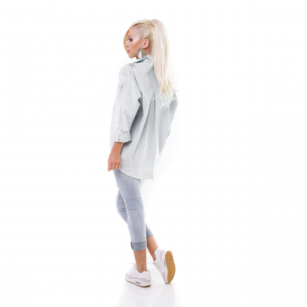 Moderne Baumwoll-Bluse mit Glitzer-Sternchen - stone