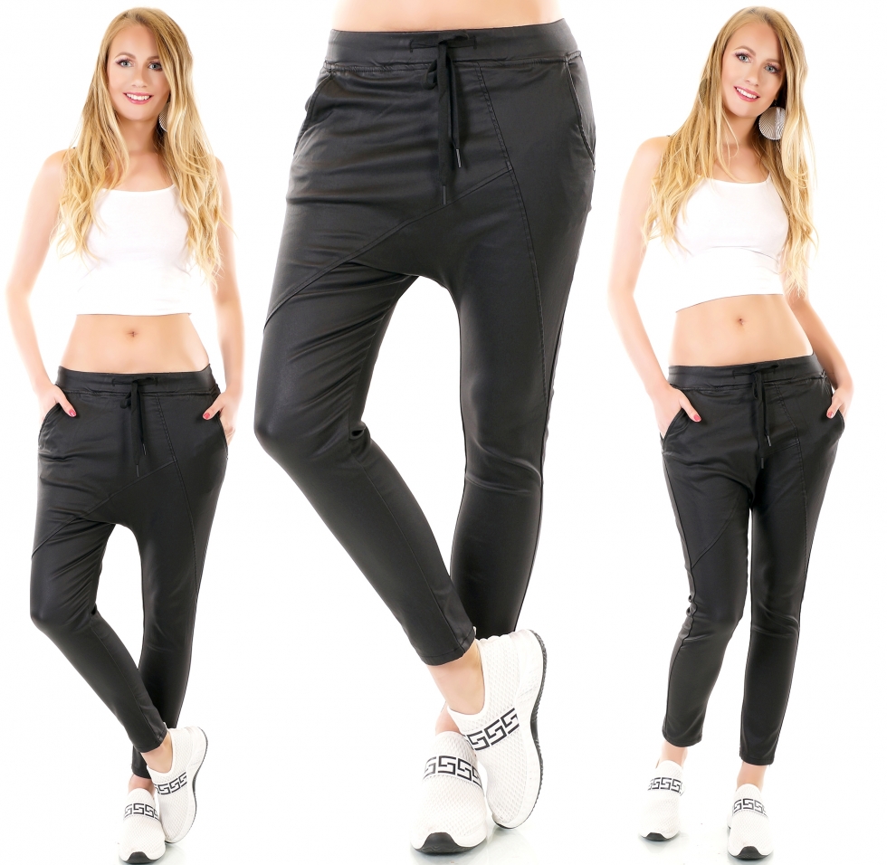 Haremshose im frechen Kunstleder-Look - schwarz