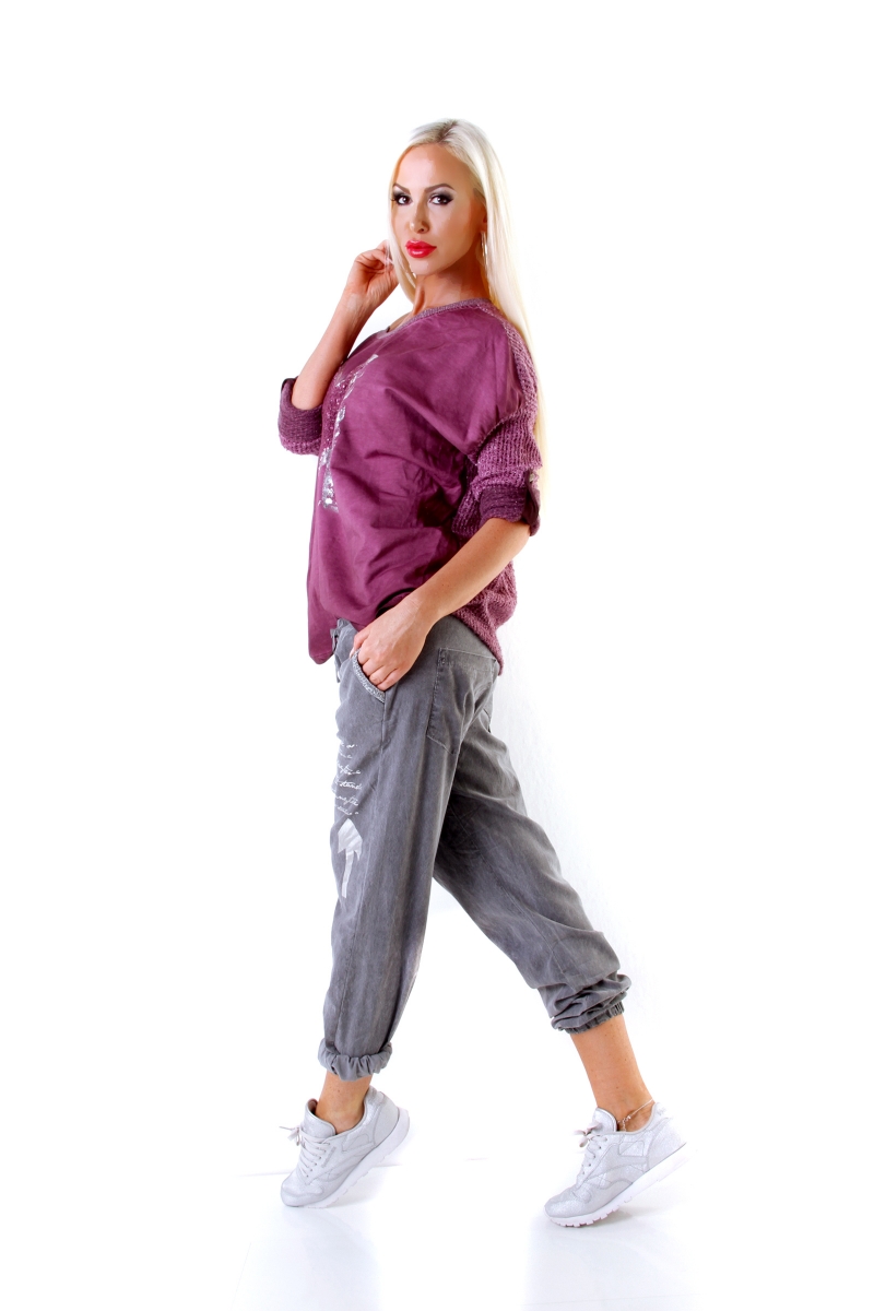 Moderner Sweat-Pullover mit Pailletten-Verzierung - beere
