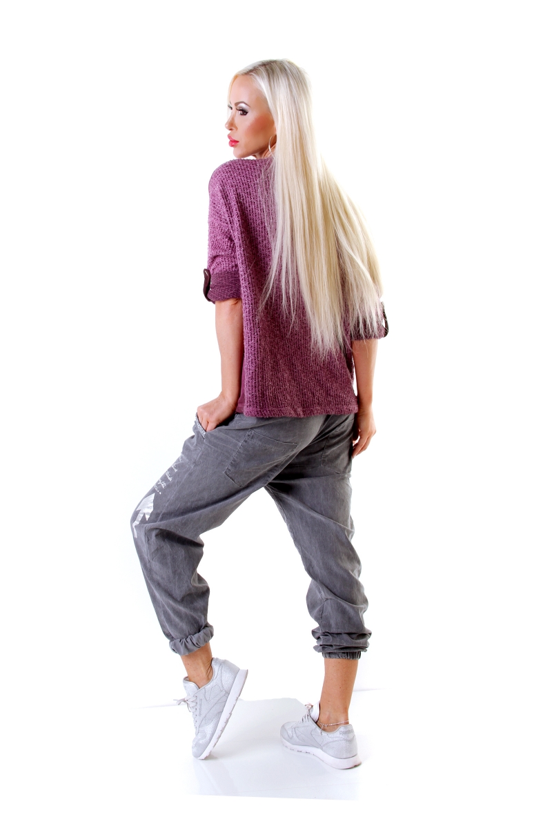 Moderner Sweat-Pullover mit Pailletten-Verzierung - beere