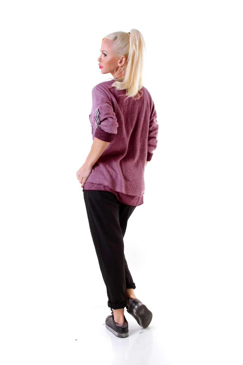 Under-/Over Strickpullover mit Glitzer-Streifen in beere