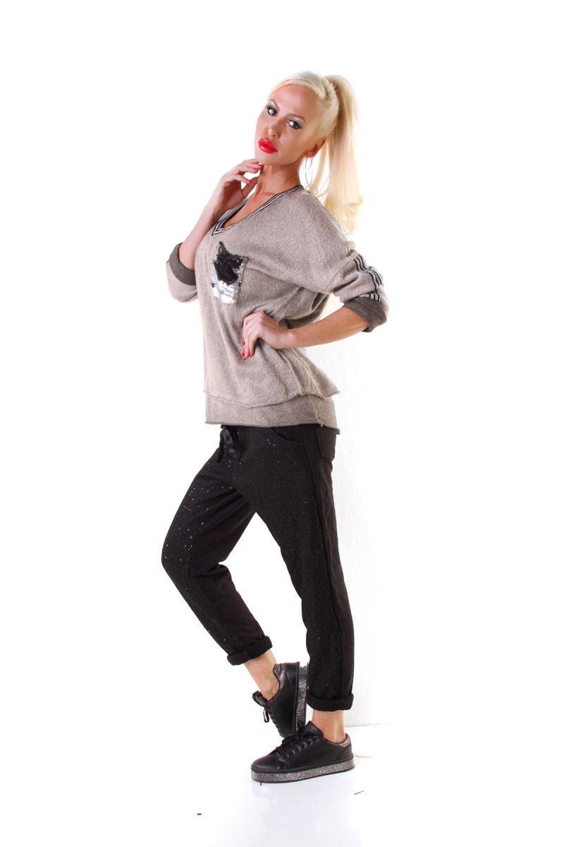 Under-/Over Strickpullover mit Glitzer-Streifen in beige