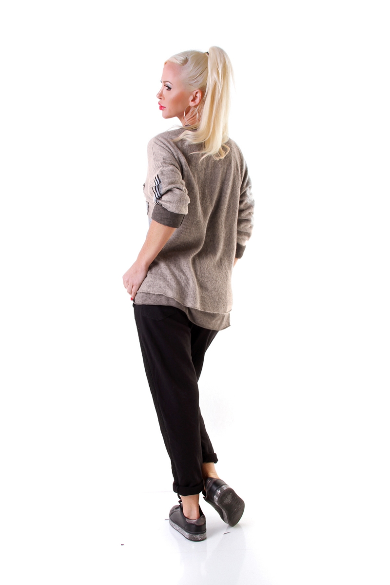 Under-/Over Strickpullover mit Glitzer-Streifen in beige
