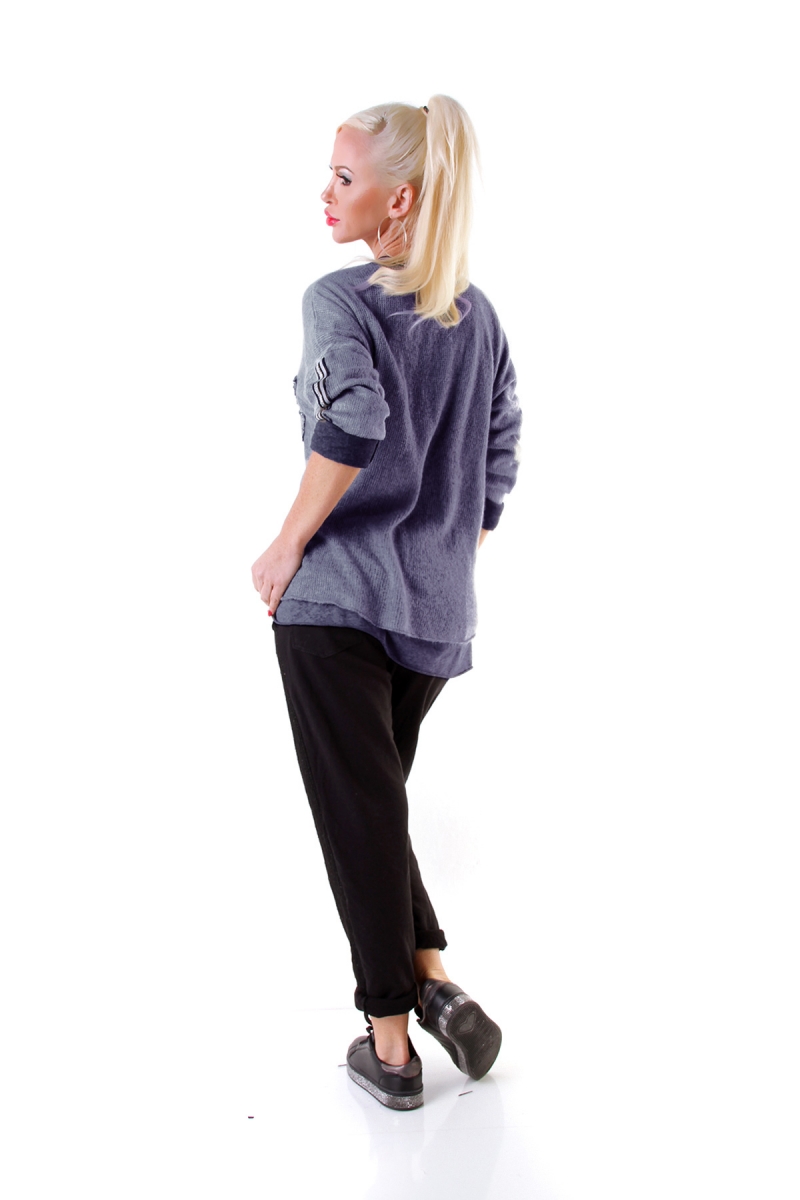 Under-/Over Strickpullover mit Glitzer-Streifen in blau