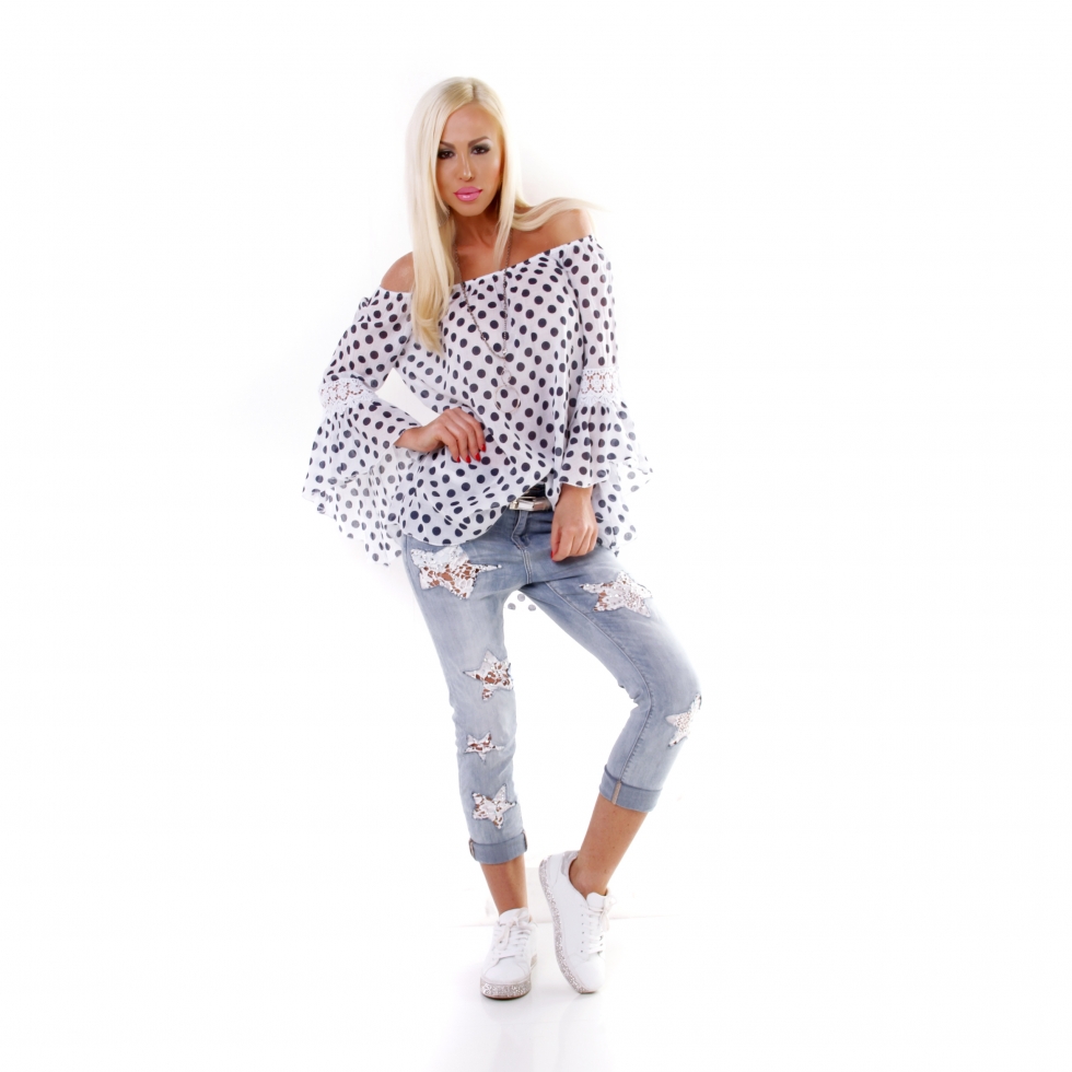 Oversize Tunika im Polka Dots Design - weiß