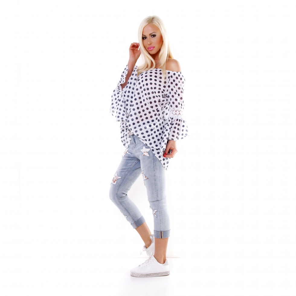 Oversize Tunika im Polka Dots Design - weiß