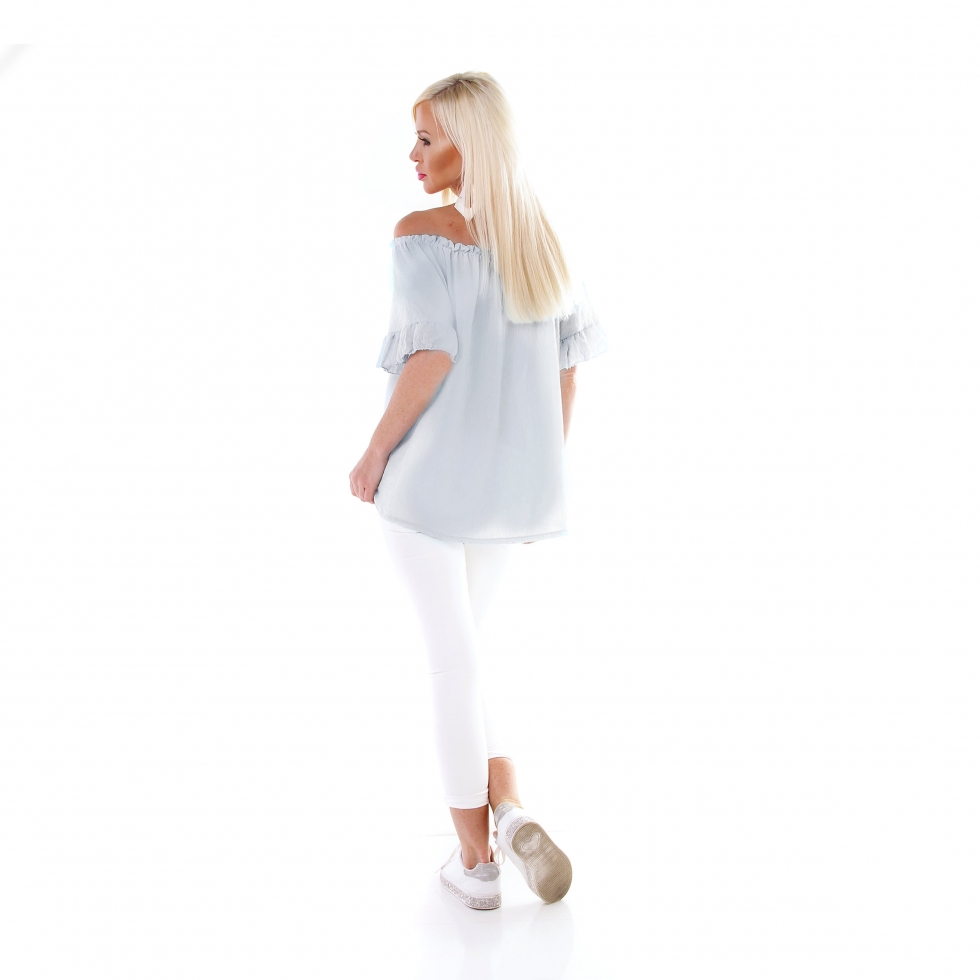 Luftig leichtes Carmen-Shirt mit Binebändchen - stone