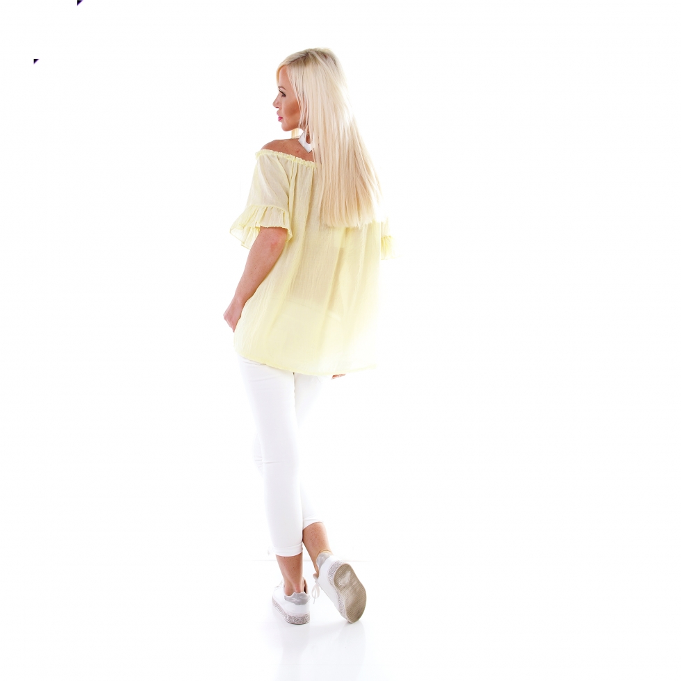 Luftig leichtes Carmen-Shirt mit Binebändchen - yellow sun