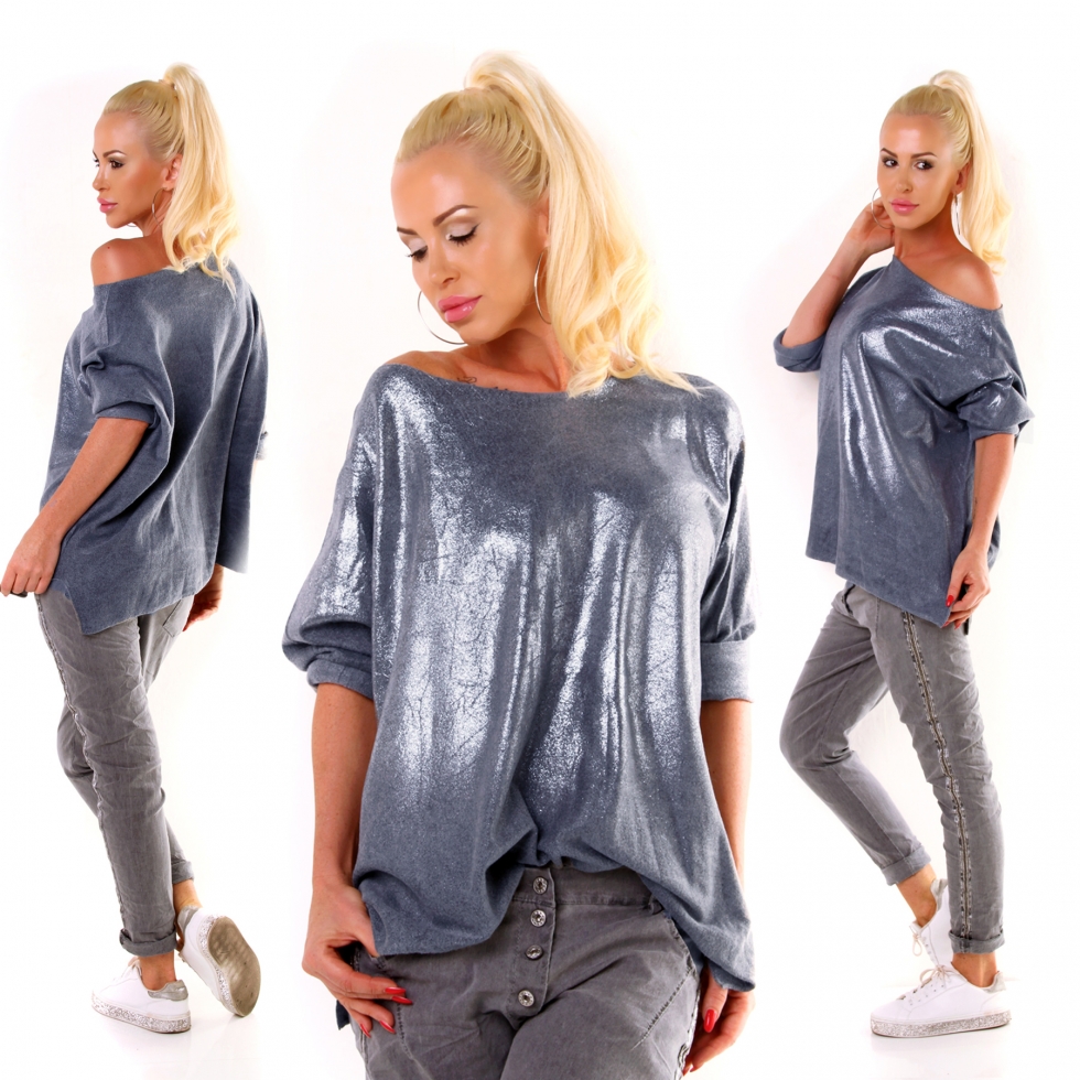 Glamour Longsleeve mit weiten U-Boot Ausschnitt - blau