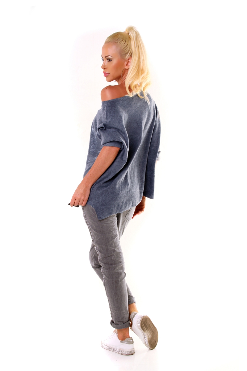 Glamour Longsleeve mit weiten U-Boot Ausschnitt - blau