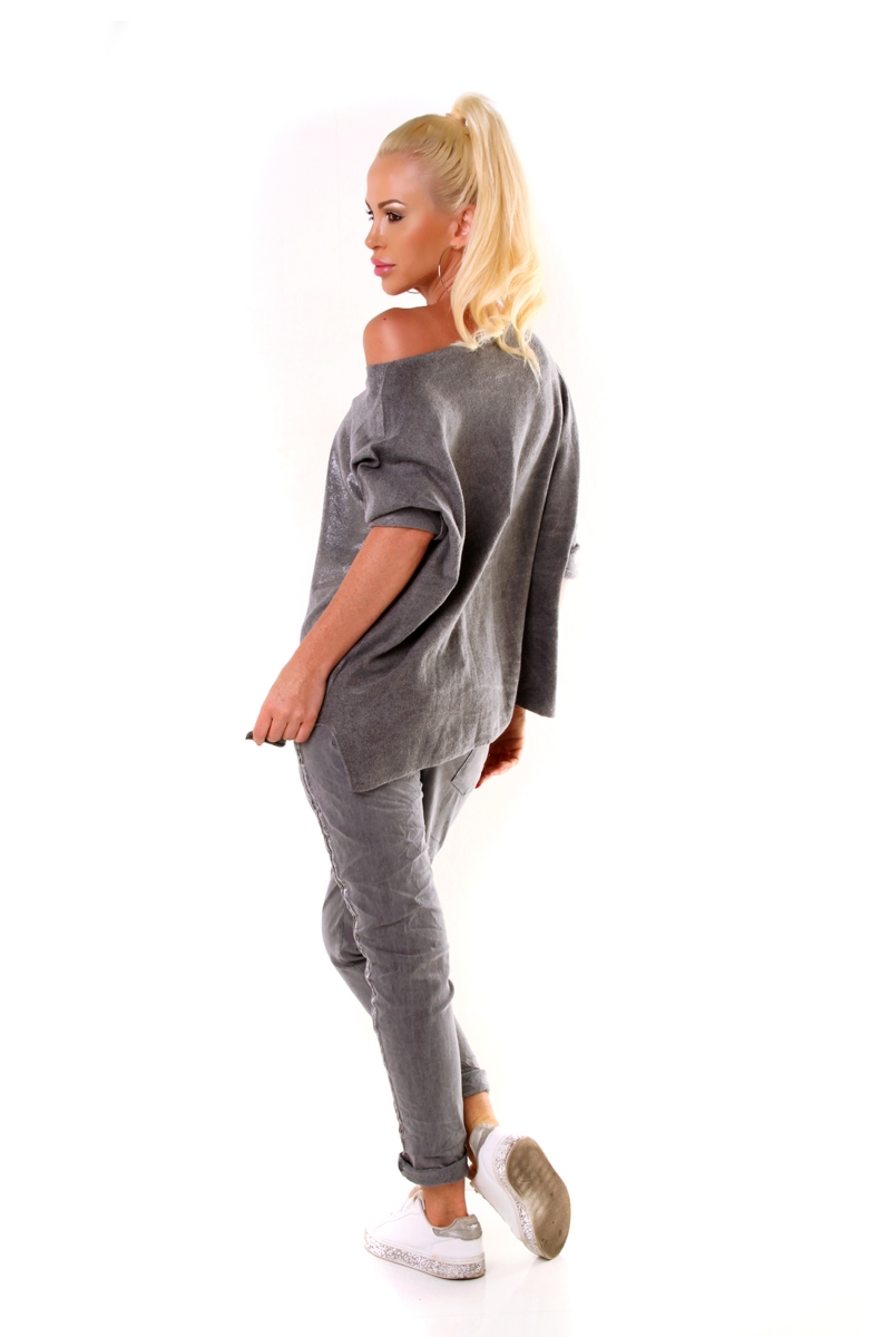 Glamour Longsleeve mit weiten U-Boot Ausschnitt - stone