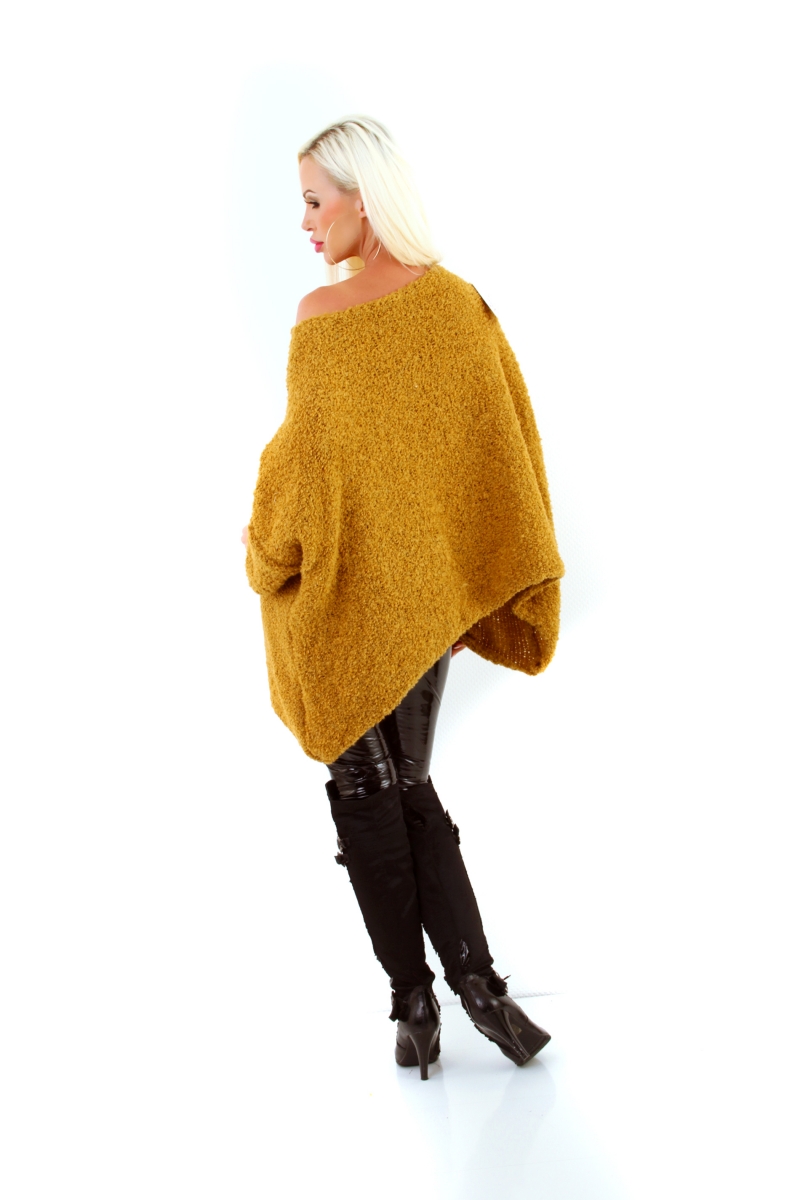 Oversize Cape Pullover mit Bouclé-Optik  in curry