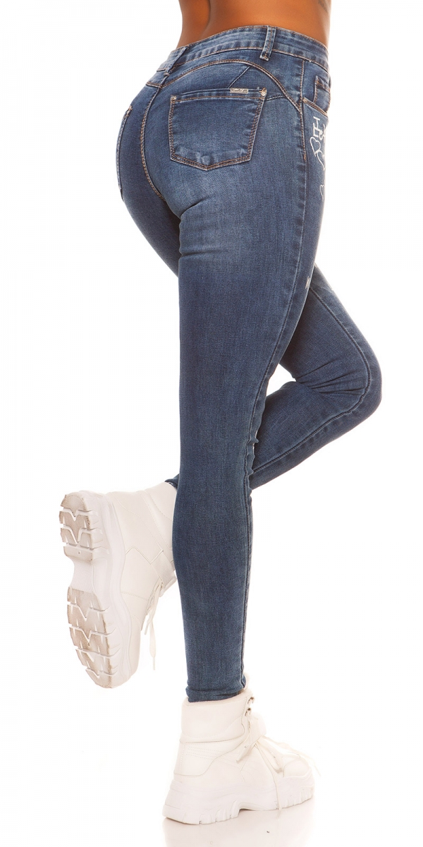 Skinny Jeans mit modischen Schrift-Prints - dark blue