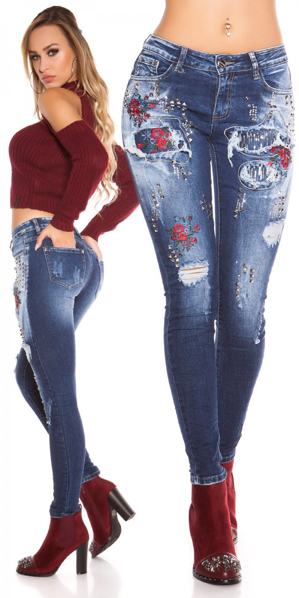 Jeans Damen Jeans Hose Rohrenjeans Skinny Slim Fit Risse Fetzen Bunte Farbflecken Kleidung Accessoires Sticisce Sredisce Si