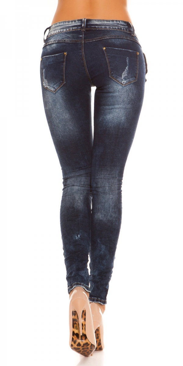 Skinny-Jeans im Used-Look mit Strass-Verzierung - dark blue