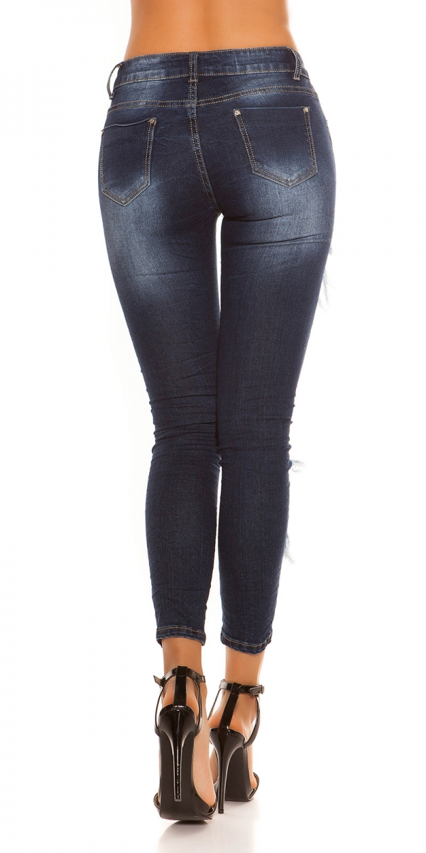 Sexy Skinny-Jeans im Used-Look mit Leder-Patches - blue washed