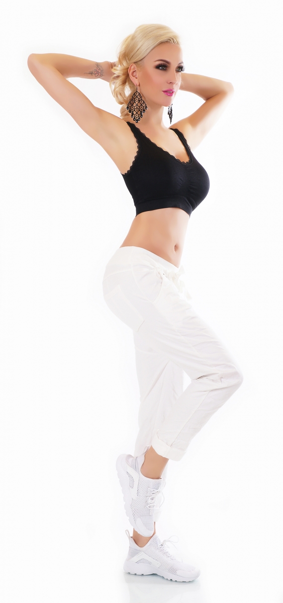 Moderne Baggy-Hose mit Zierzippern in weiß