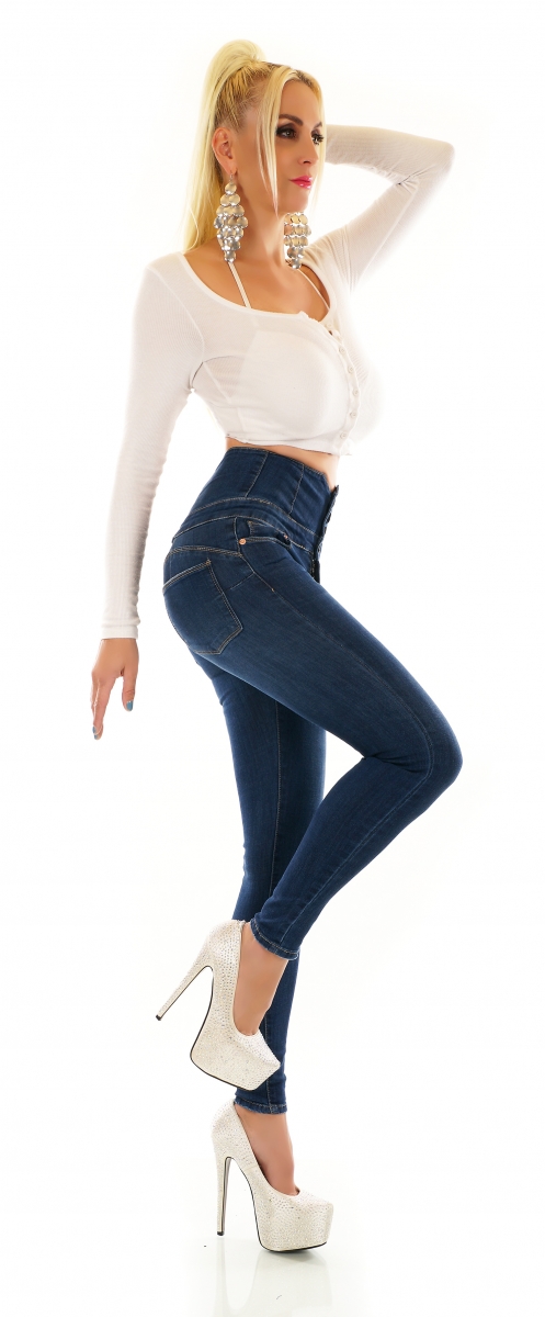 Figurbetonte High Waist Push Up Jeans im Corsage Look - dark blue