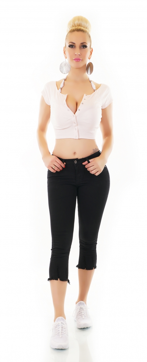 Capri- Stretch-Jeans im modischen Used-Look - schwarz