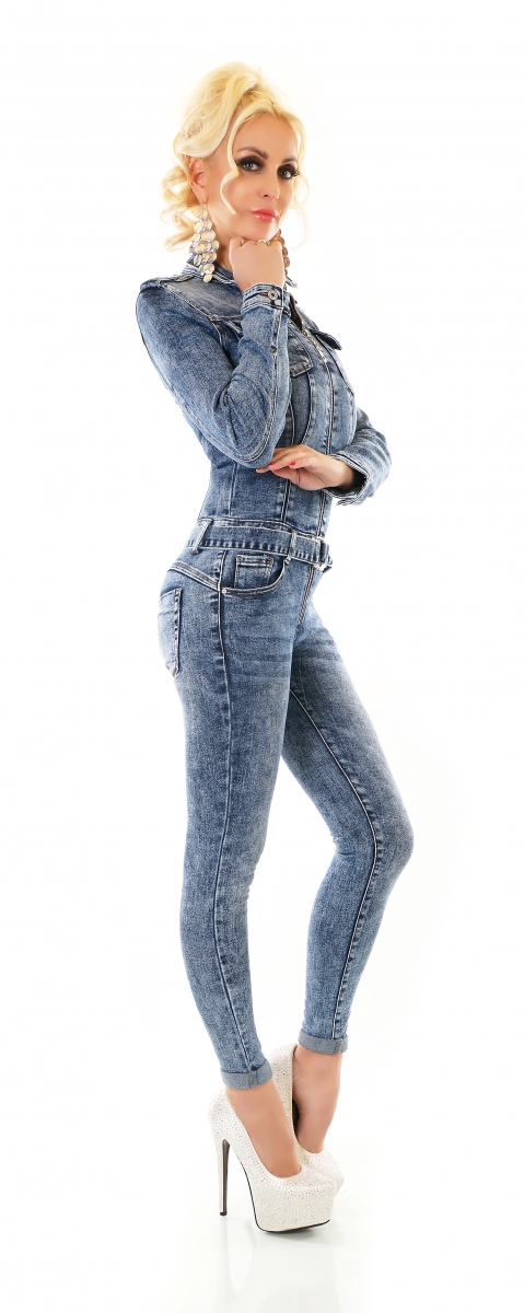 Langarm-Overall mit Push Up Effekt und Zipper - blue washed