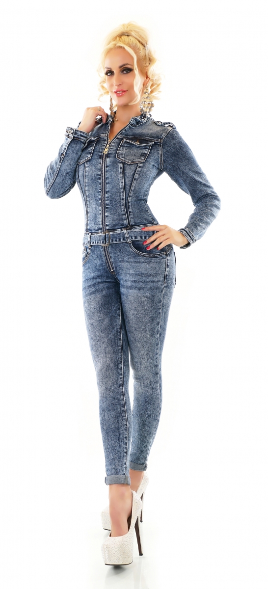 Langarm-Overall mit Push Up Effekt und Zipper - blue washed