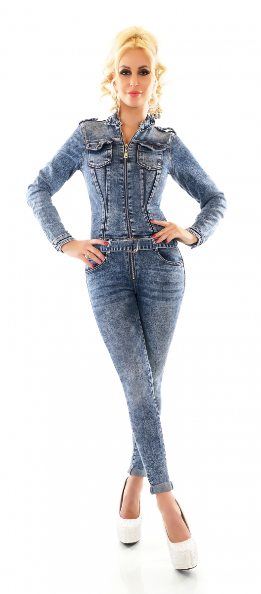 Langarm-Overall mit Push Up Effekt und Zipper - blue washed