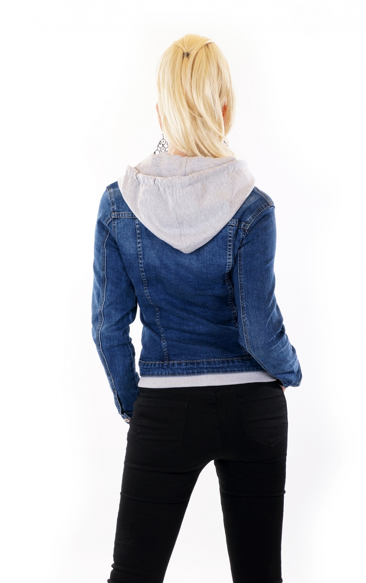 Freche Jeansjacke im modischen 2in1 Look - blau / grau