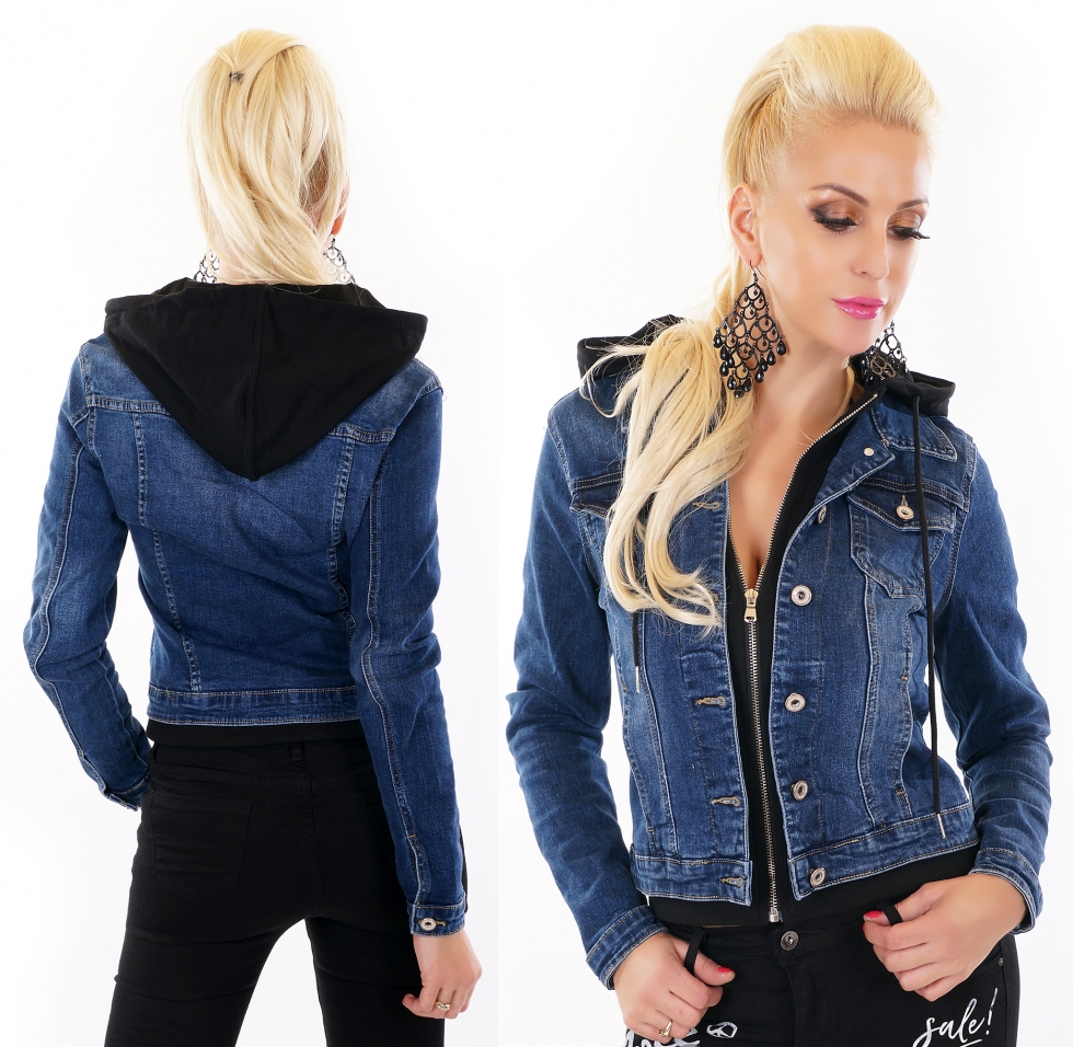 Freche Jeansjacke im modischen 2in1 Look - blau / schwarz