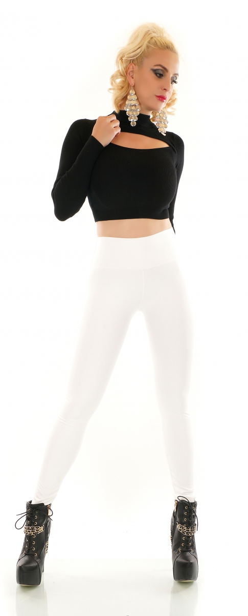 Modische Thermo-Leggings im sexy Wetlook - weiß