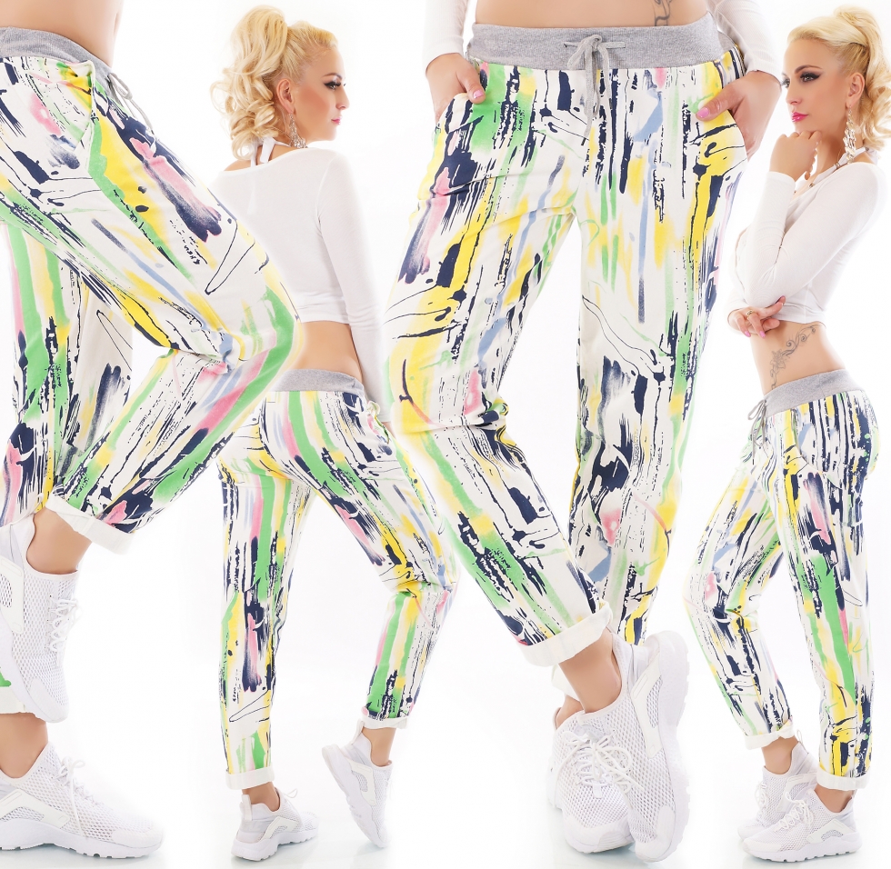 Baggy-Freizeithose im fröhlich bunten Klecks-Design - multicolor