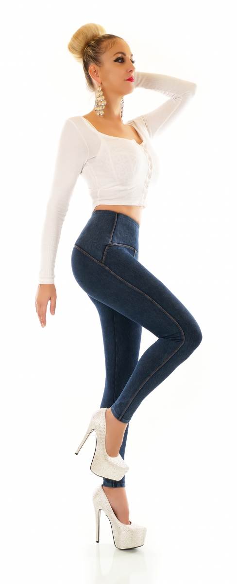 High Waist Jeans Leggings mit sexy Steppnähten in blue